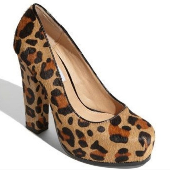 Steve Madden Leopard Print Cow Hair Platform Heels 8 - Picture 1 of 8